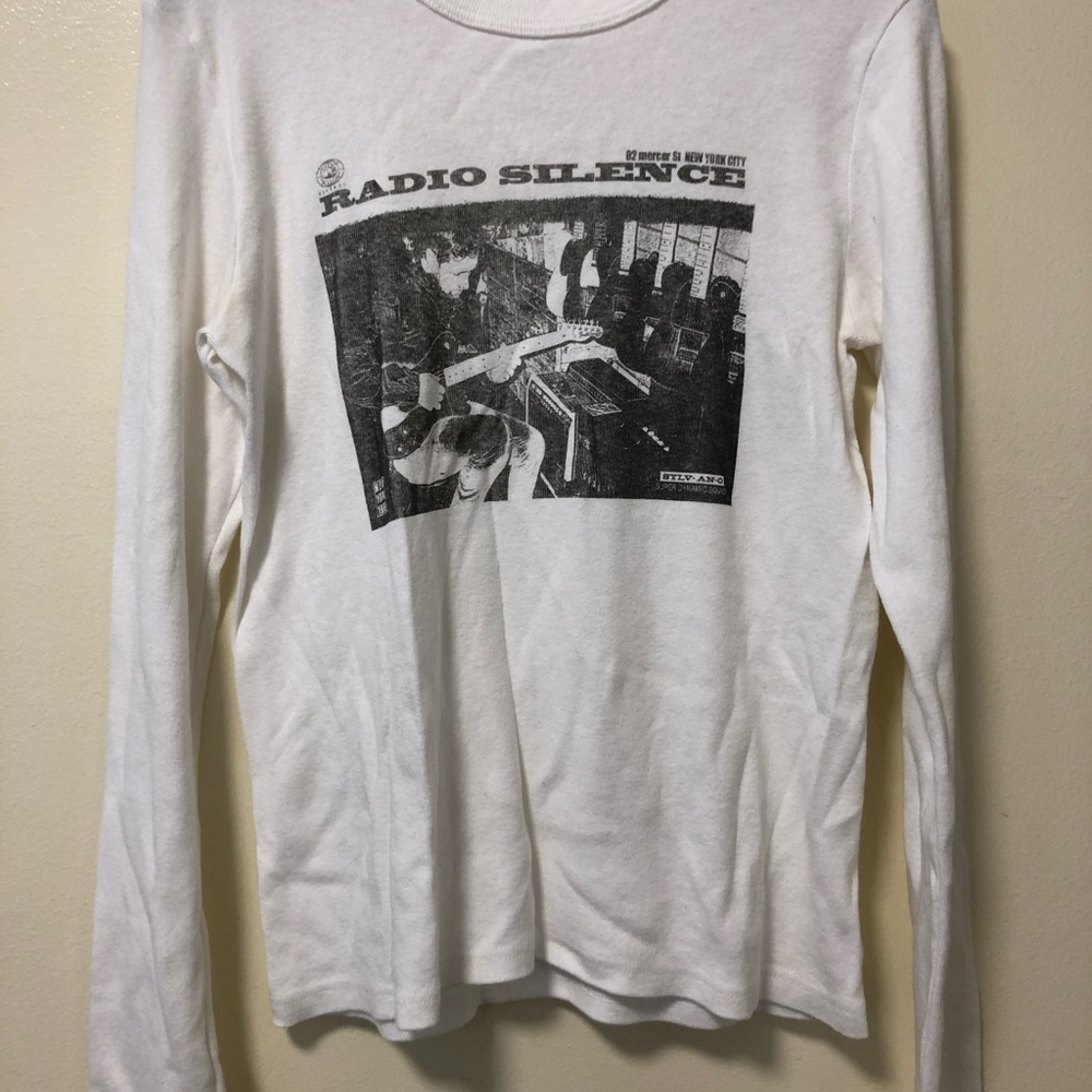 Brandi Melville John Galt One Size White Long Sleeve Graphic Tee